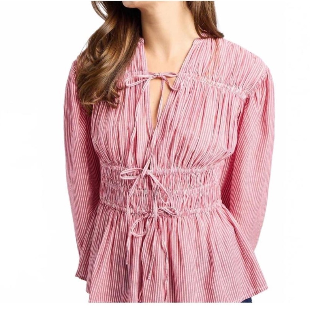 MILLE Ella Top Tango Stripe Tie Front Balloon Sleeve Boho Sz Medium NWT - Picture 4 of 13